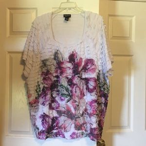 White with watercolor design, plus size blouse